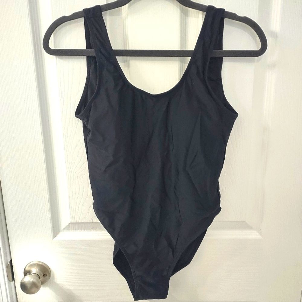 NWOT Basic Black One Piece Swimsuit Low Scooped Back Size M